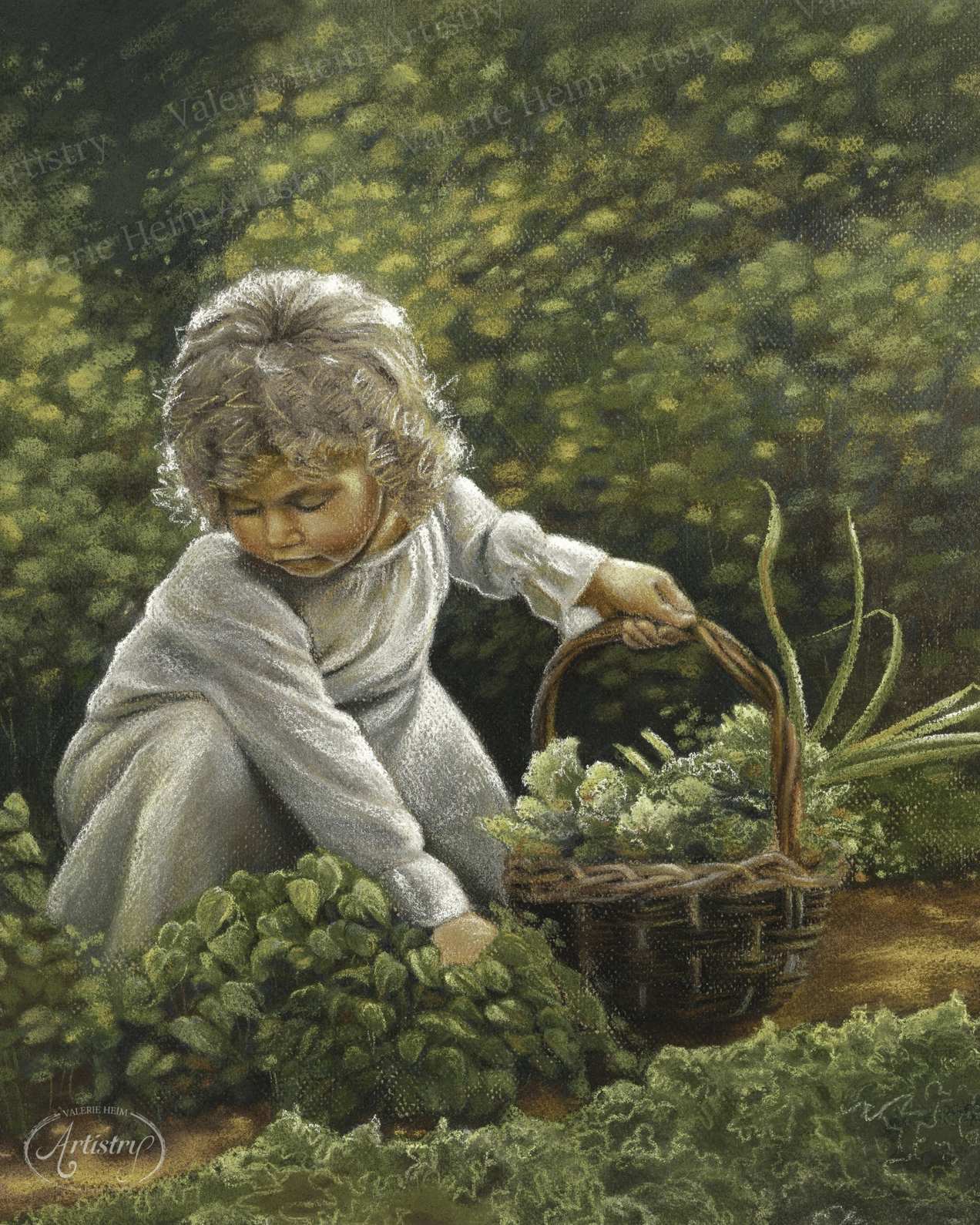 Girl in the Garden – Pastel Child Portrait Fine Art Print